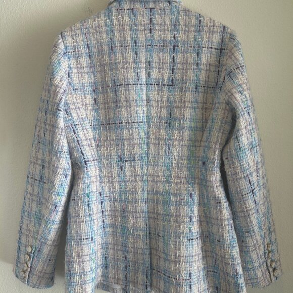 Avec Les Filles Tweed Blazer Blue Purple Bouclé Jacket SZM Chic Parisian Classic - Picture 6 of 12